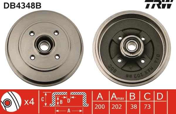 TRW DB4348B - Гальмівний барабан autozip.com.ua