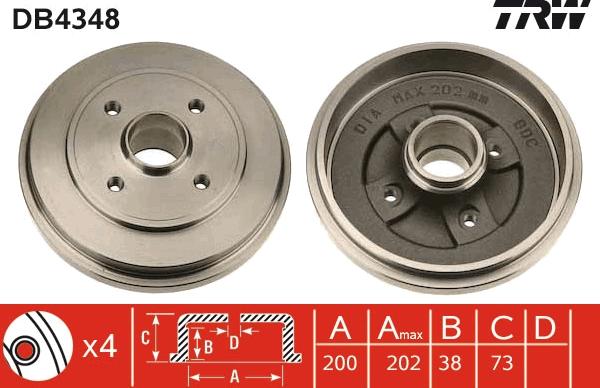 TRW DB4348 - Гальмівний барабан autozip.com.ua