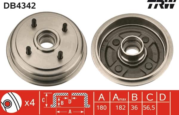 TRW DB4342 - Гальмівний барабан autozip.com.ua