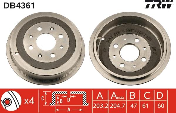 TRW DB4361 - Гальмівний барабан autozip.com.ua