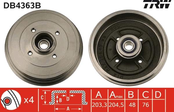 TRW DB4363B - Гальмівний барабан autozip.com.ua