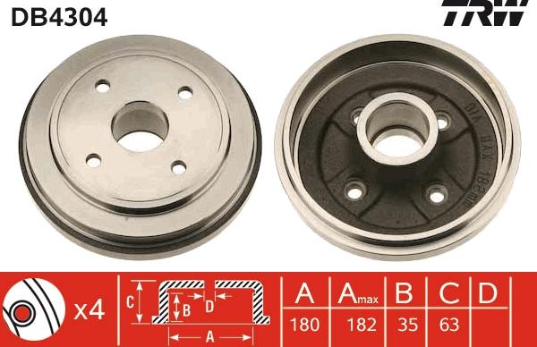 TRW DB4304 - Гальмівний барабан autozip.com.ua