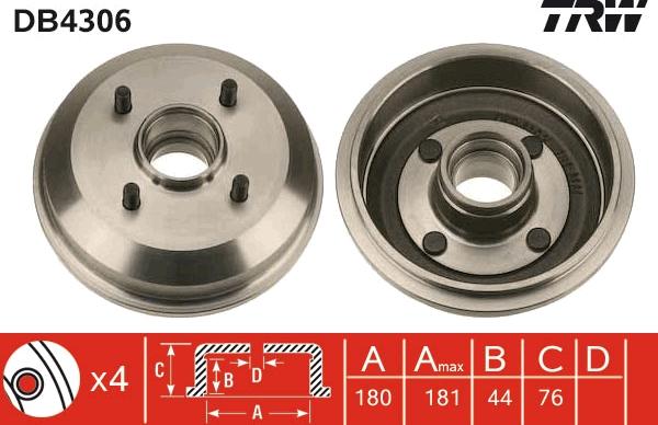 TRW DB4306 - Гальмівний барабан autozip.com.ua