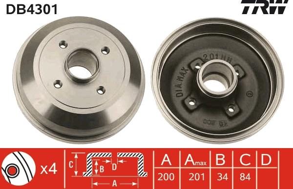 TRW DB4301 - Гальмівний барабан autozip.com.ua