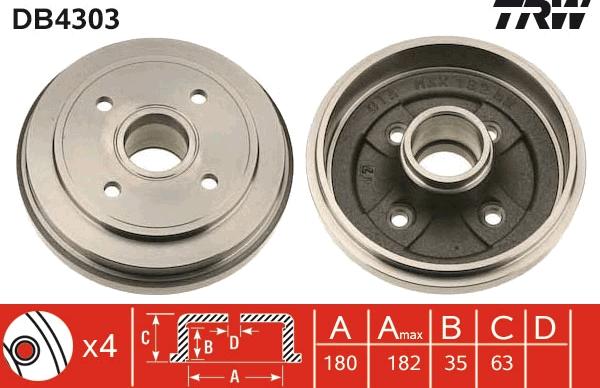 TRW DB4303 - Гальмівний барабан autozip.com.ua