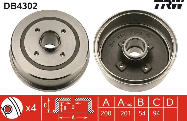 TRW DB4302 - Гальмівний барабан autozip.com.ua