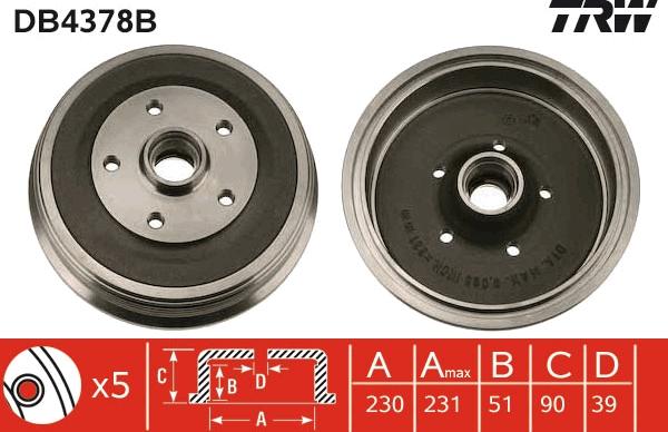 TRW DB4378B - Гальмівний барабан autozip.com.ua