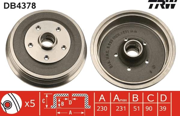 TRW DB4378 - Гальмівний барабан autozip.com.ua