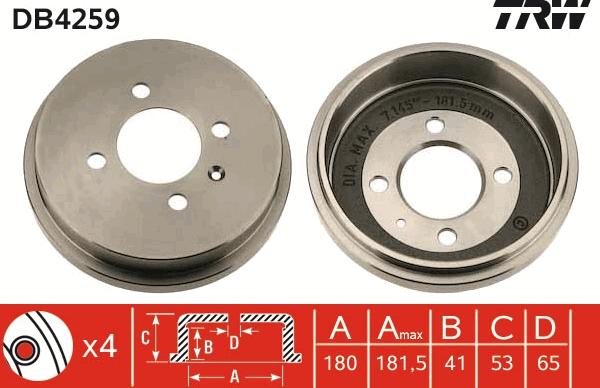 TRW DB4259 - Гальмівний барабан autozip.com.ua