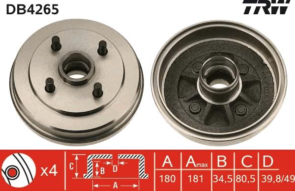 TRW DB4265 - Гальмівний барабан autozip.com.ua