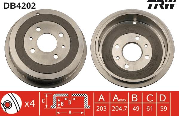 TRW DB4202 - Гальмівний барабан autozip.com.ua