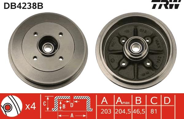 TRW DB4238B - Гальмівний барабан autozip.com.ua