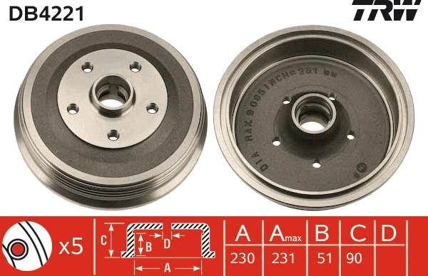 TRW DB4221 - Гальмівний барабан autozip.com.ua