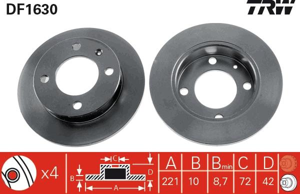 TRW DF1630 - Гальмівний диск autozip.com.ua