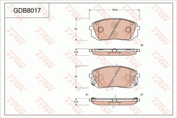 TRW GDB8017 - Гальмівні колодки, дискові гальма autozip.com.ua