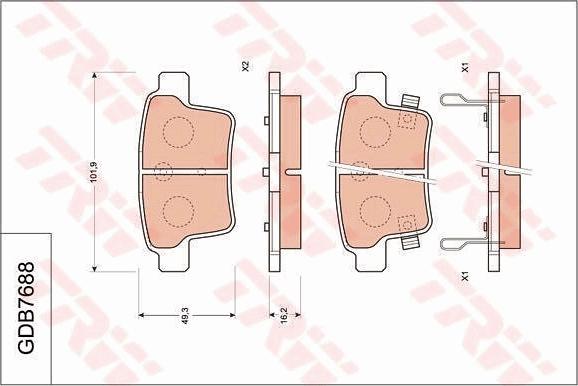 TRW GDB7688 - Гальмівні колодки, дискові гальма autozip.com.ua