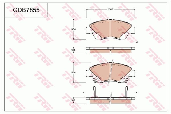 TRW GDB7855 - Гальмівні колодки, дискові гальма autozip.com.ua