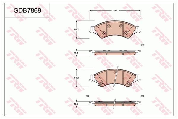 TRW GDB7869 - Гальмівні колодки, дискові гальма autozip.com.ua