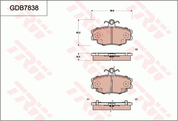 TRW GDB7838 - Гальмівні колодки, дискові гальма autozip.com.ua