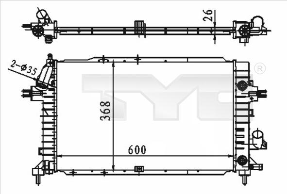 TYC 725-0046 - Радіатор, охолодження двигуна autozip.com.ua
