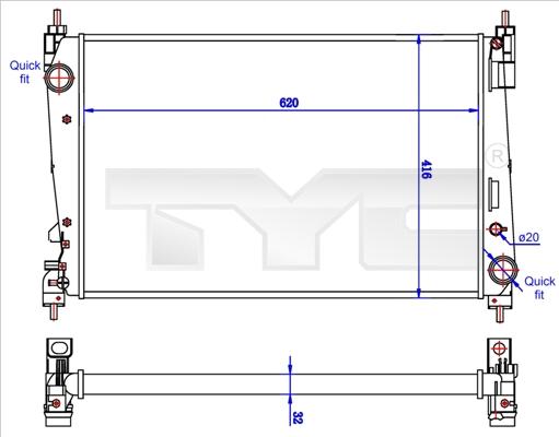 TYC 725-0042-R - Радіатор, охолодження двигуна autozip.com.ua