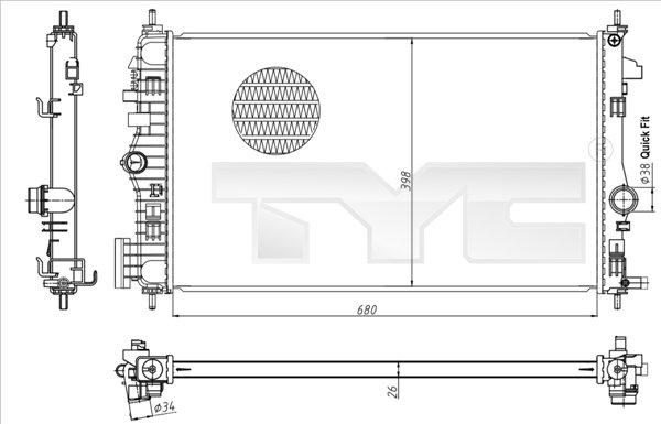 TYC 725-0047 - Радіатор, охолодження двигуна autozip.com.ua