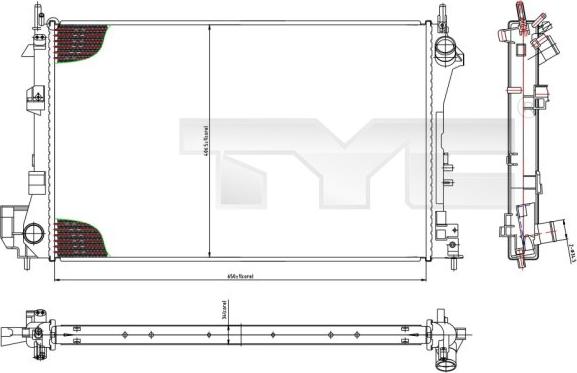 TYC 725-0010 - Радіатор, охолодження двигуна autozip.com.ua