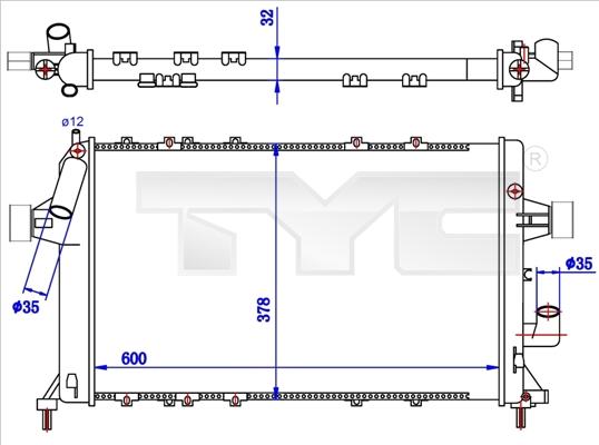 TYC 725-0039-R - Радіатор, охолодження двигуна autozip.com.ua