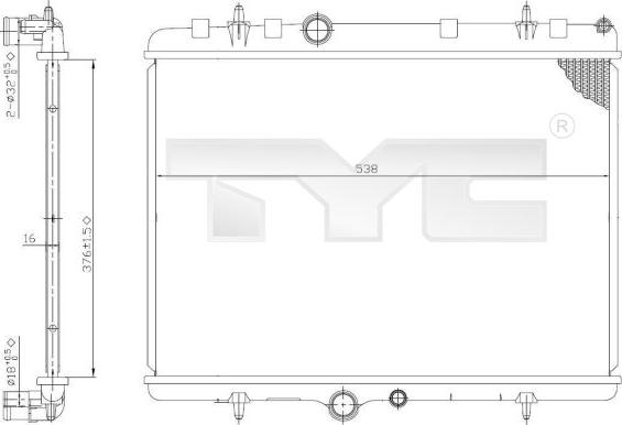 TYC 726-0011 - Радіатор, охолодження двигуна autozip.com.ua