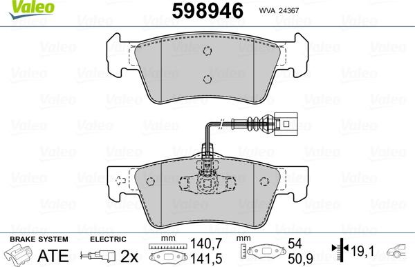 Valeo 598946 - Гальмівні колодки, дискові гальма autozip.com.ua