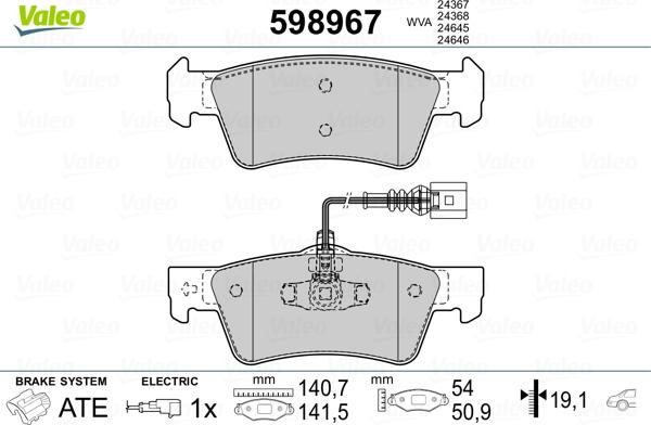 Valeo 598967 - Гальмівні колодки, дискові гальма autozip.com.ua