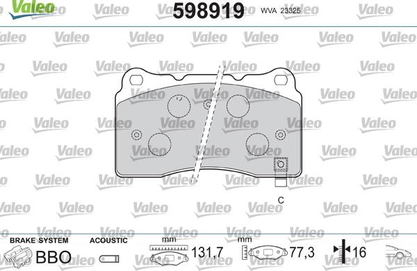 Valeo 598919 - Гальмівні колодки, дискові гальма autozip.com.ua