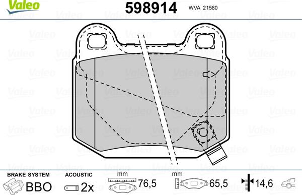 Valeo 598914 - Гальмівні колодки, дискові гальма autozip.com.ua