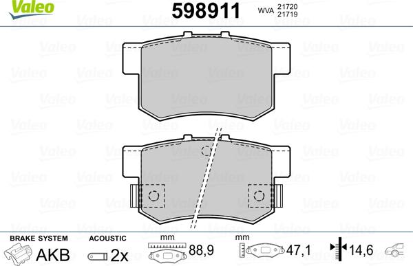 VALEO 598911 - Гальмівні колодки, дискові гальма autozip.com.ua