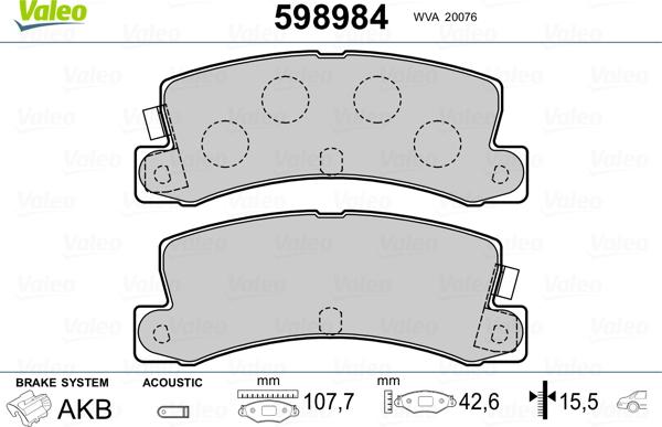 Valeo 598984 - Гальмівні колодки, дискові гальма autozip.com.ua