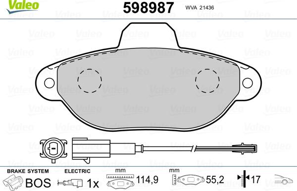 VALEO 598987 - Гальмівні колодки, дискові гальма autozip.com.ua