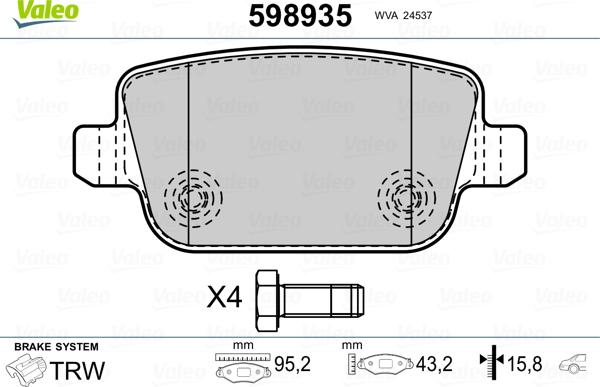 VALEO 598935 - Гальмівні колодки, дискові гальма autozip.com.ua