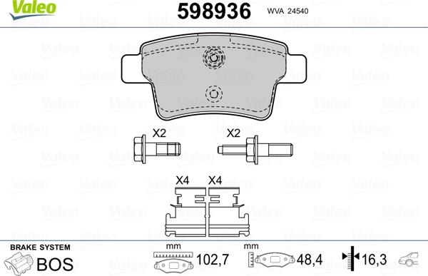 Valeo 598936 - Гальмівні колодки, дискові гальма autozip.com.ua