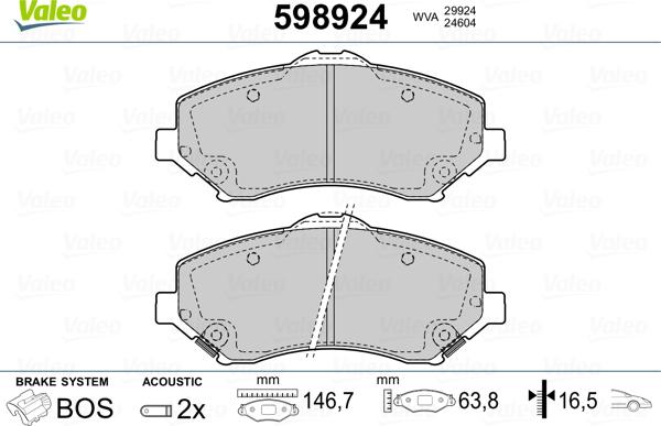 Valeo 598924 - Гальмівні колодки, дискові гальма autozip.com.ua