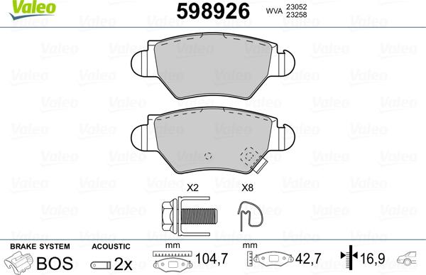 Valeo 598926 - Гальмівні колодки, дискові гальма autozip.com.ua