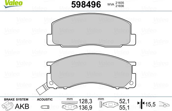 Valeo 598496 - Гальмівні колодки, дискові гальма autozip.com.ua