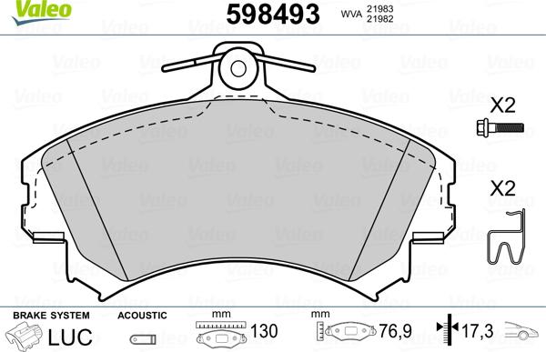 Valeo 598493 - Гальмівні колодки, дискові гальма autozip.com.ua