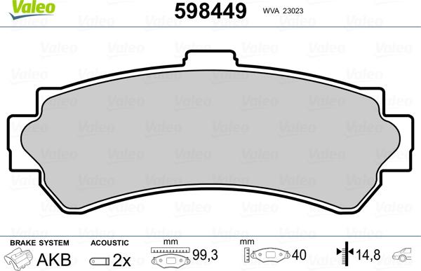 Valeo 598449 - Гальмівні колодки, дискові гальма autozip.com.ua