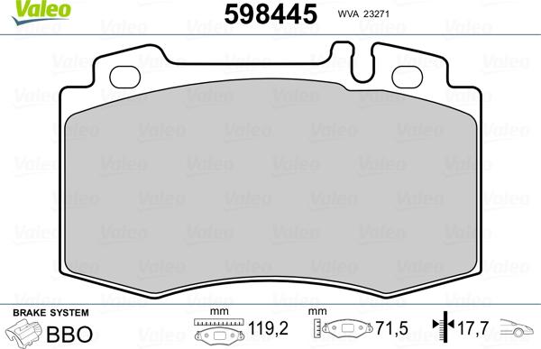 Valeo 598445 - Гальмівні колодки, дискові гальма autozip.com.ua