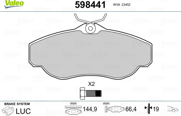 VALEO 598441 - Гальмівні колодки, дискові гальма autozip.com.ua