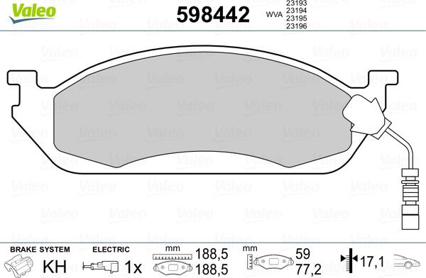 Valeo 598442 - Гальмівні колодки, дискові гальма autozip.com.ua