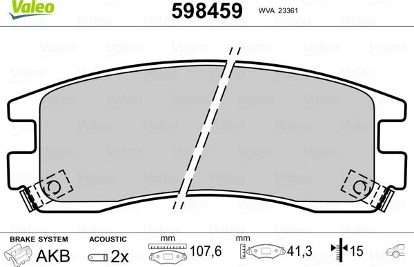 VALEO 598459 - Гальмівні колодки, дискові гальма autozip.com.ua