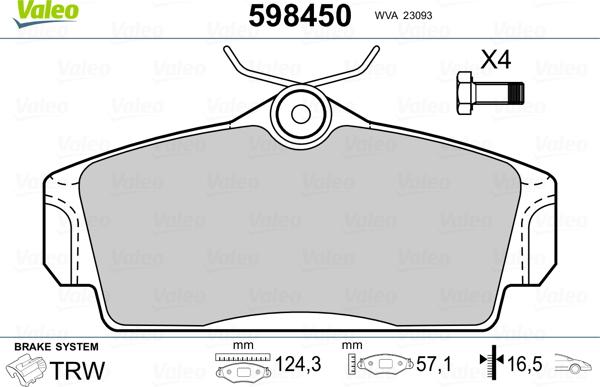 Valeo 598450 - Гальмівні колодки, дискові гальма autozip.com.ua