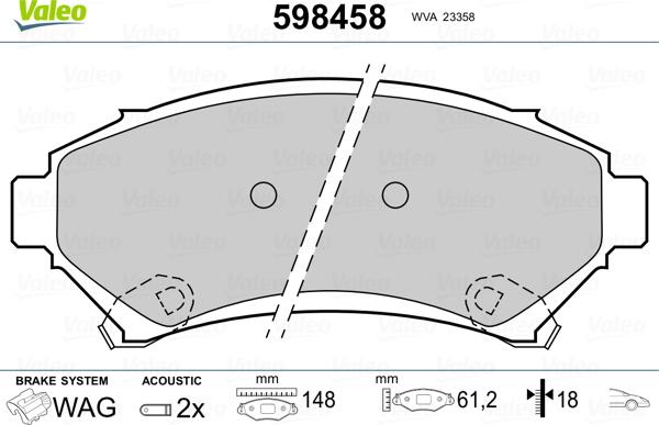 Valeo 598458 - Гальмівні колодки, дискові гальма autozip.com.ua