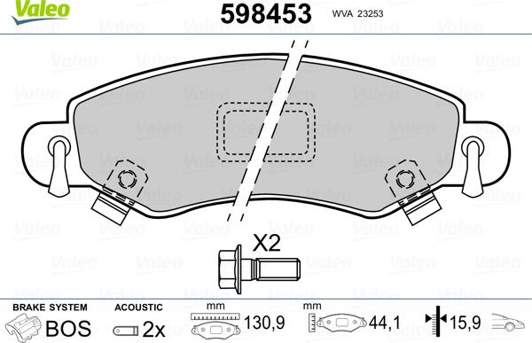 Valeo 598453 - Гальмівні колодки, дискові гальма autozip.com.ua